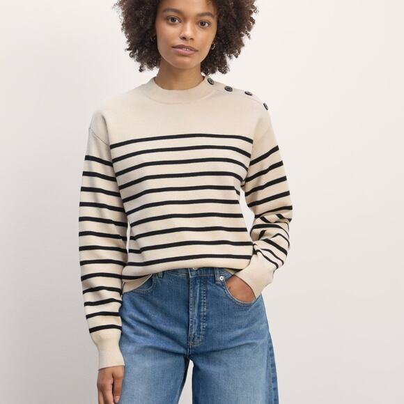 Everlane The Mariner Striped Button Shoulder Sweater Wool Cotton - Picture 1 of 11